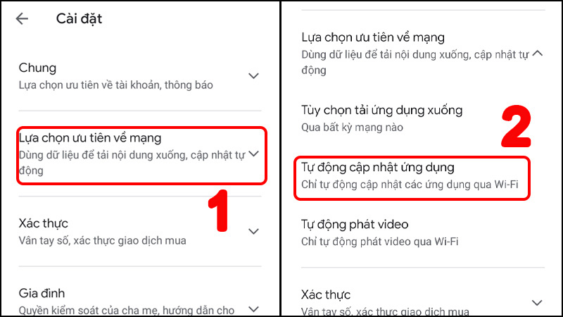 Chọn Tự động cập nhật ứng dụng